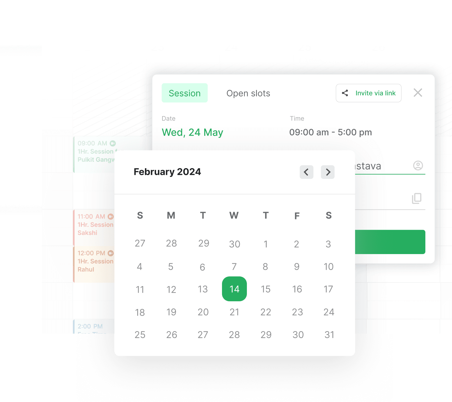 Intuitive online calendar for therapists to manage appointments and bookings